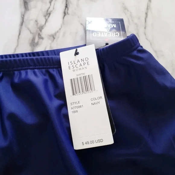 Island Escape Skirtini Skirt Swimwear Navy Blue Built-In Brief Size 18 W - Picture 5 of 8
